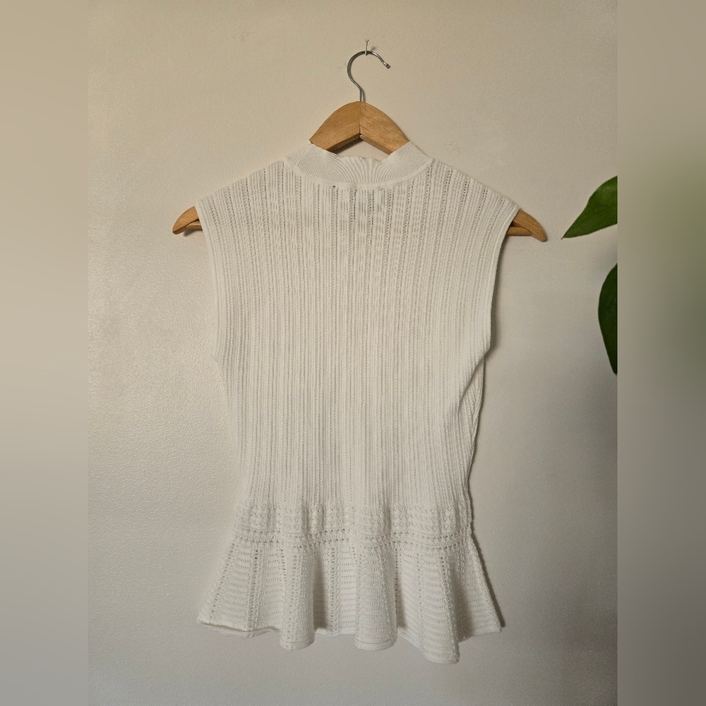 White House Black Market Womens XS mock Neck Sleeveless White Knit Peplum Top - Picture 3 of 7